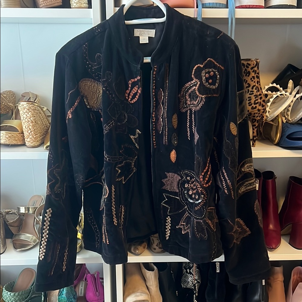 Christopher & Banks Black and Brown jacket with Artistic Embellishments